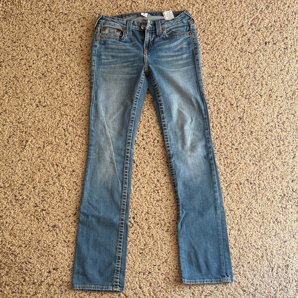 True Religion Women's Straight Leg Blue Jeans